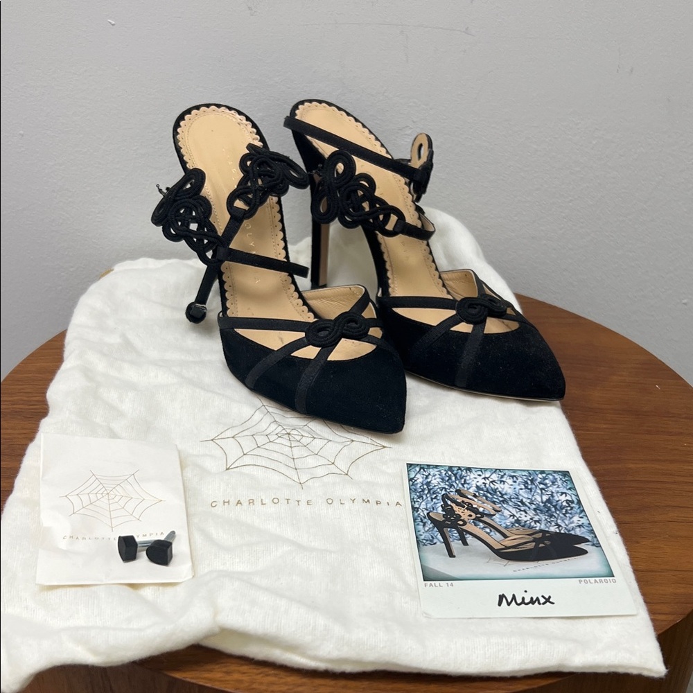 Charlotte Olympia Black Suede Heels